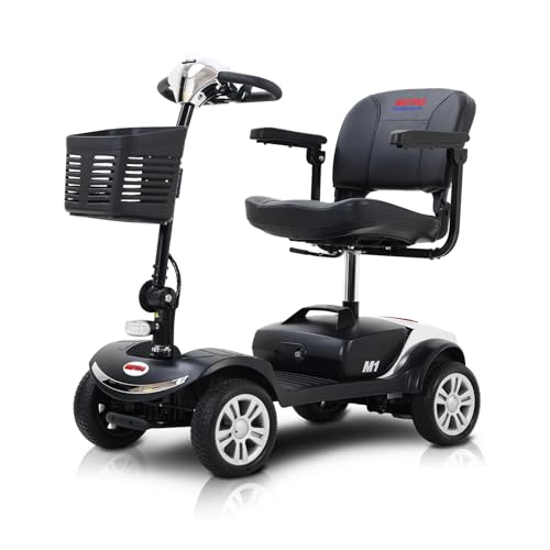 4 Wheel Foldable Electric Mobility Scooter for Seniors, 300 lbs Compact Heavy Duty Mobile, Long Range Power Extended Battery with Thickened Seat and Front LED Light for Travel, Elder, Adults (Blue)