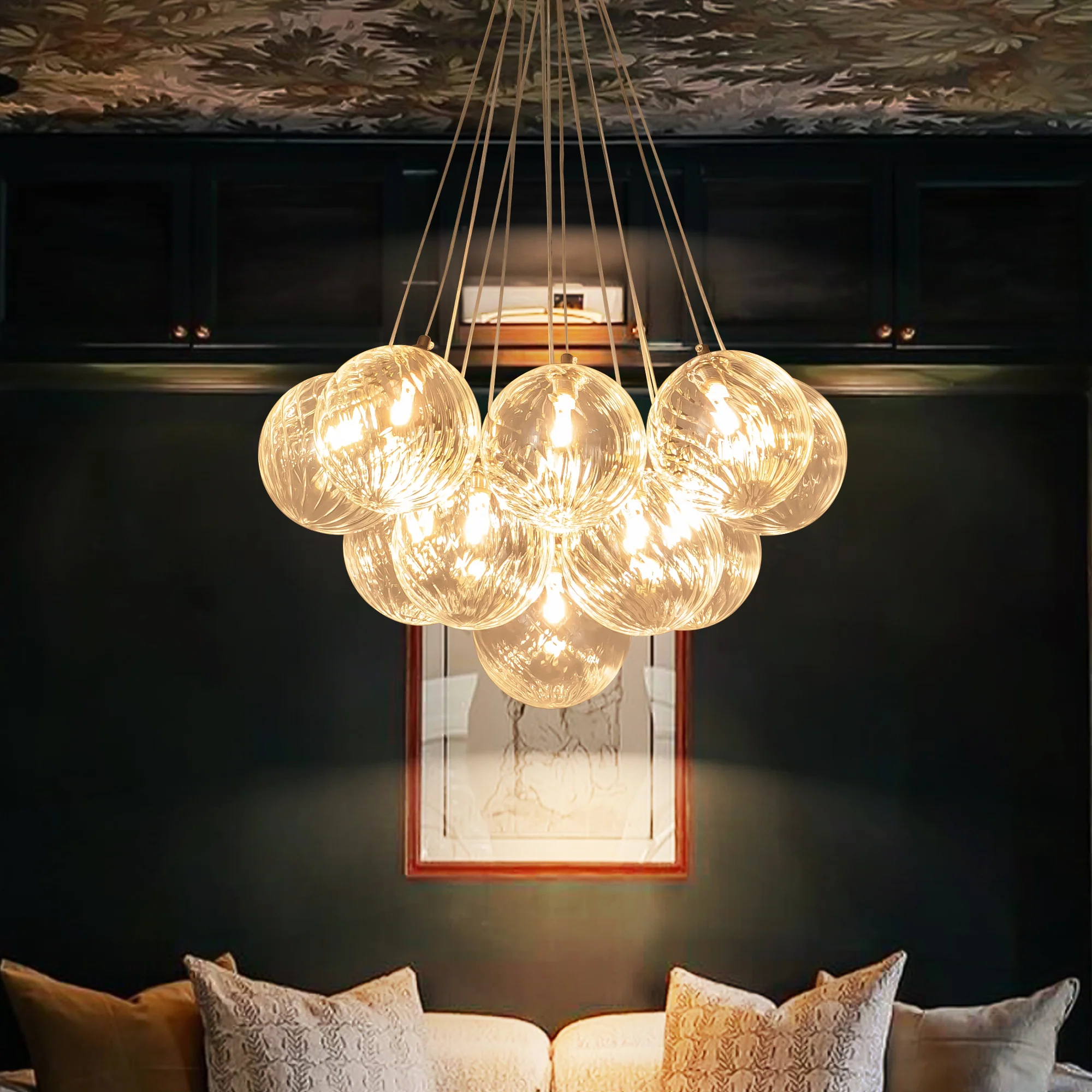 Dresqui 13-Light Dimmable Ribbed Glass Modern Bubble Chandelier (25-29)