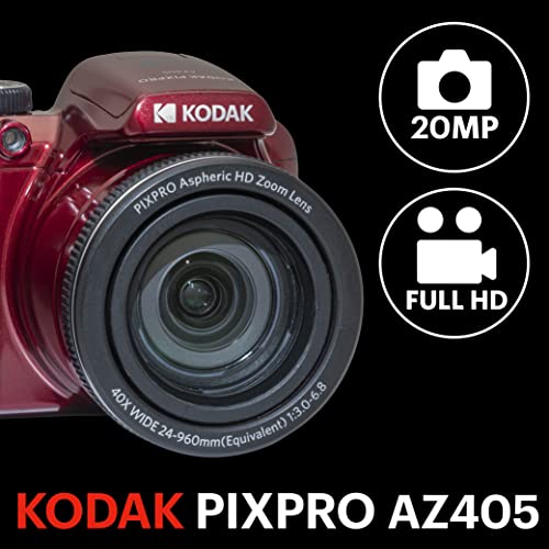 KODAK PIXPRO AZ405-BK 20MP Digital Camera 40X Optical Zoom 24mm Wide Angle Lens Optical Image Stabilization 1080P Full HD Video 3" LCD Vlogging Camera (Black)