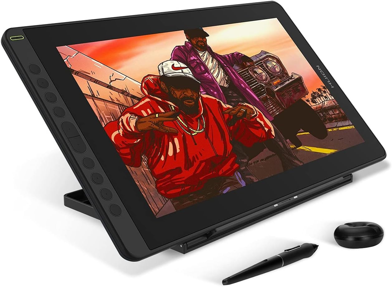 2021 HUION KAMVAS 16 Graphics Drawing Tablet with Screen Full-Laminated Android Support Graphic Monitor with Battery-Free Stylus Tilt 10 Express Keys Adjustable Stand -15.6 Inch Pen Display, Black