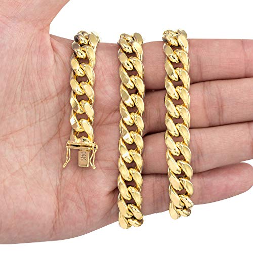 Nuragold 14k Yellow Gold 11mm Thick Miami Cuban Link Chain Necklace, Mens Jewelry Box Clasp 20" 22" 24" 26" 28" 30"