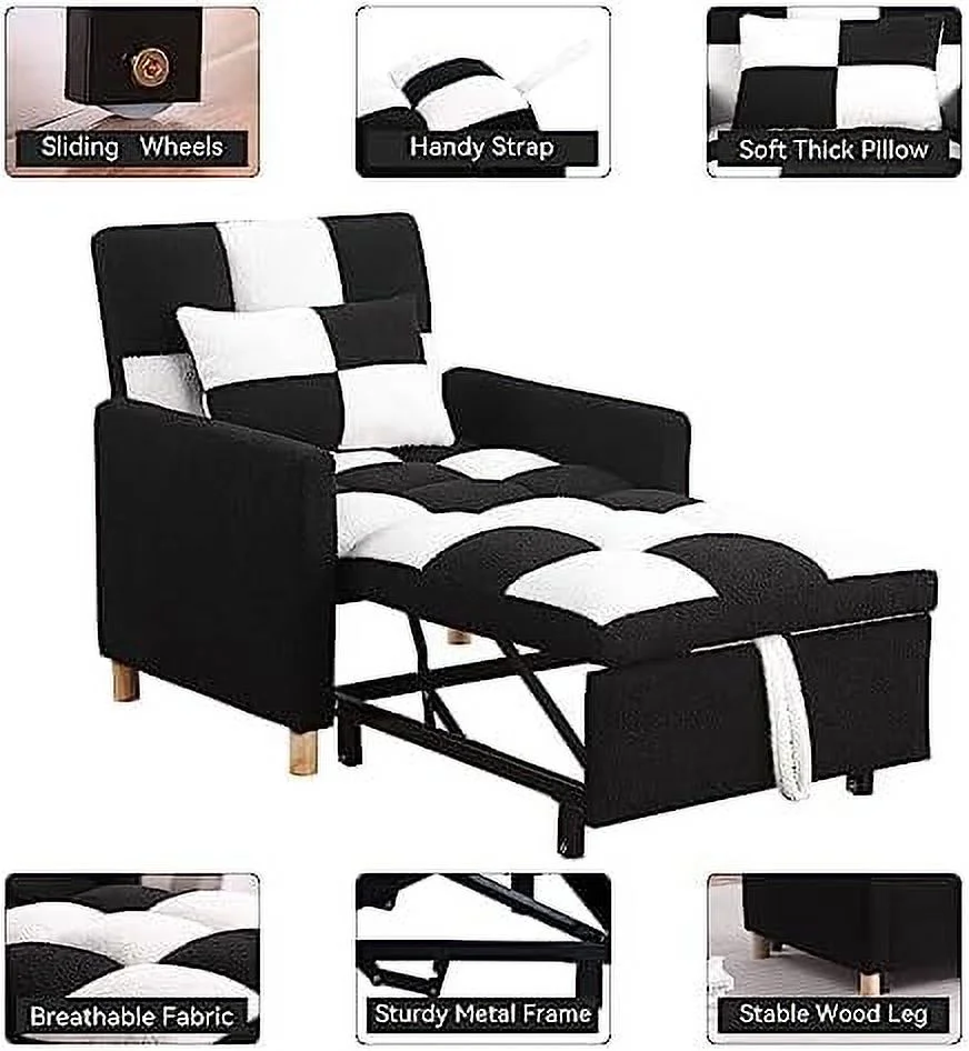 RUNFAYBIU Sleeper Chair Bed Convertible Single Sofa Chair Bed with Pillow Pull Out Sleeper Bed with Adjustable Backrest Multi-Functiona Lounge Chair for Living Room(Beige)