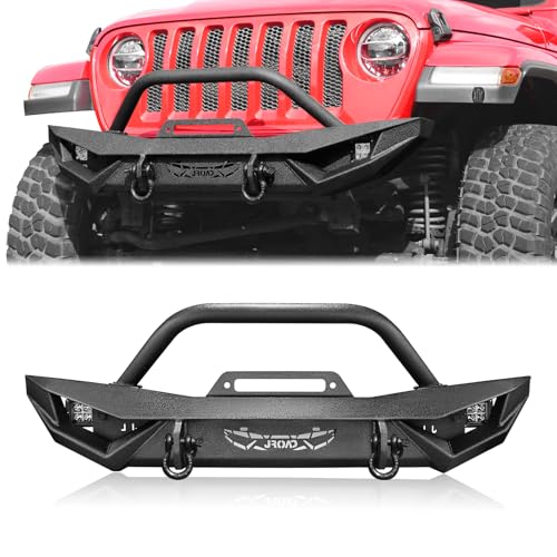 Compatible with Jeep Wrangler, Front Bumper W/LED Lights, 2 x D-Rings, Winch Plate,2018-2022 JL & JLU (2/4 Doors) Full Width