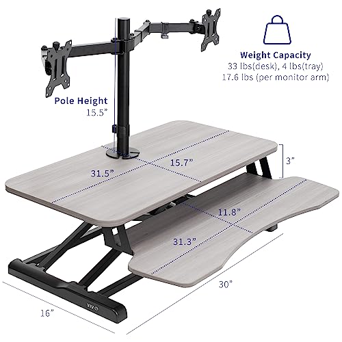 VIVO Height Adjustable 32 inch Standing Desk Converter with Dual 13 to 30 inch Monitor Stand, Sit Stand Monitor Mount and Desk Riser, White, DESK-V000K-M2W