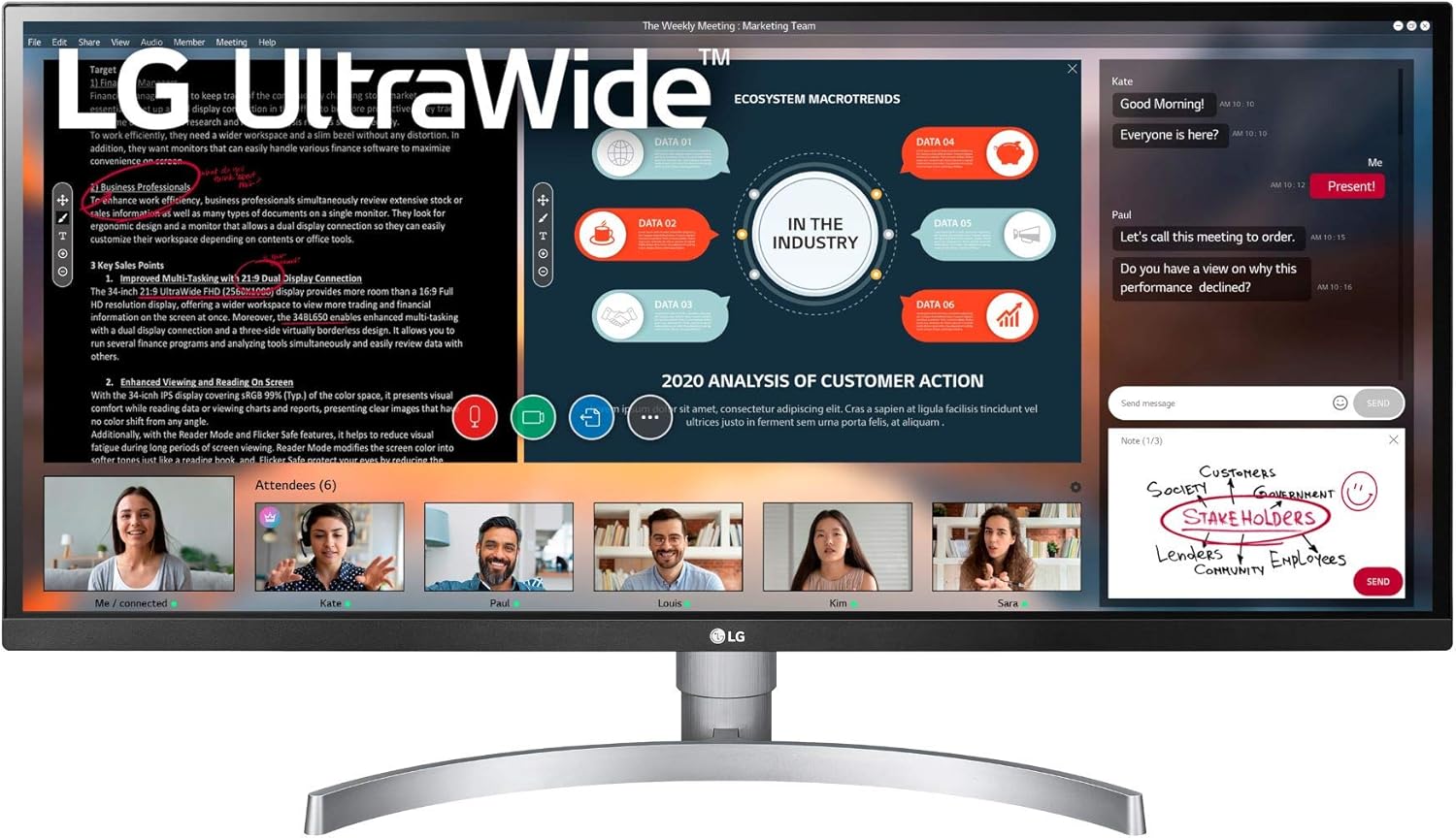 LG 34WK650-W 34" UltraWide 21:9 IPS Monitor with HDR10 and FreeSync (2018), Black/White