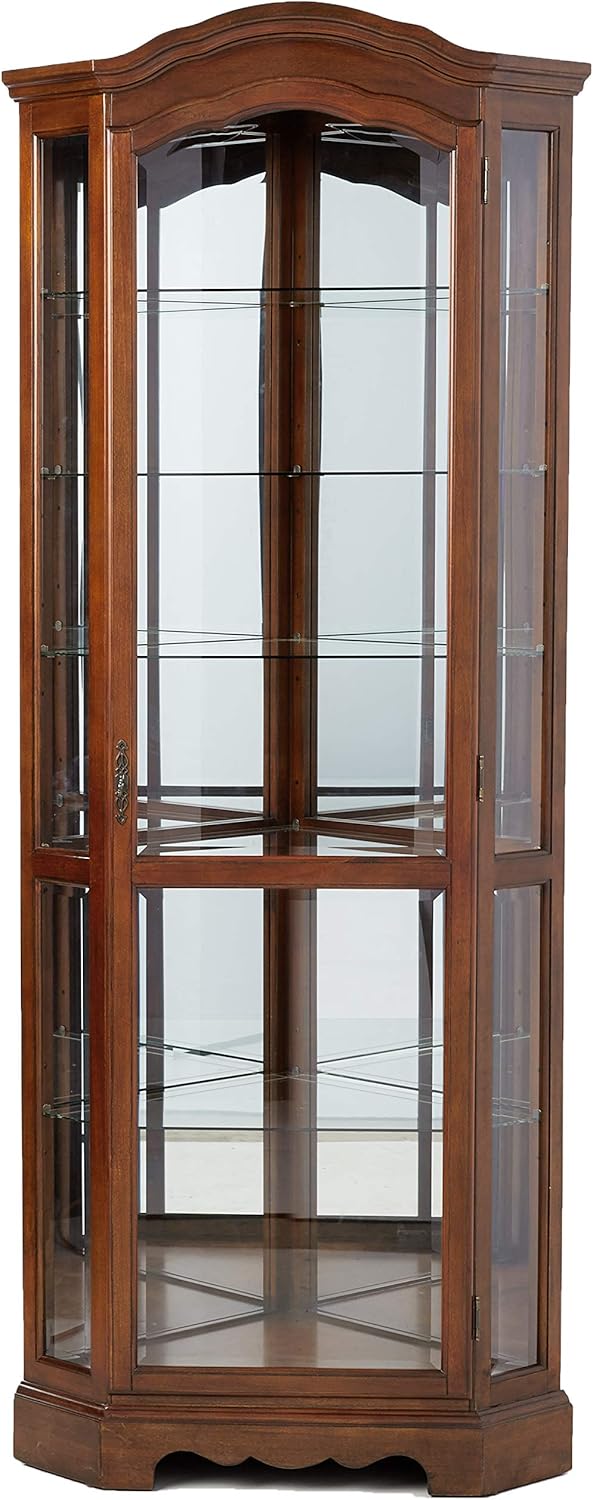 5-Shelf Corner Curio Cabinet Medium Brown and Clear 950175