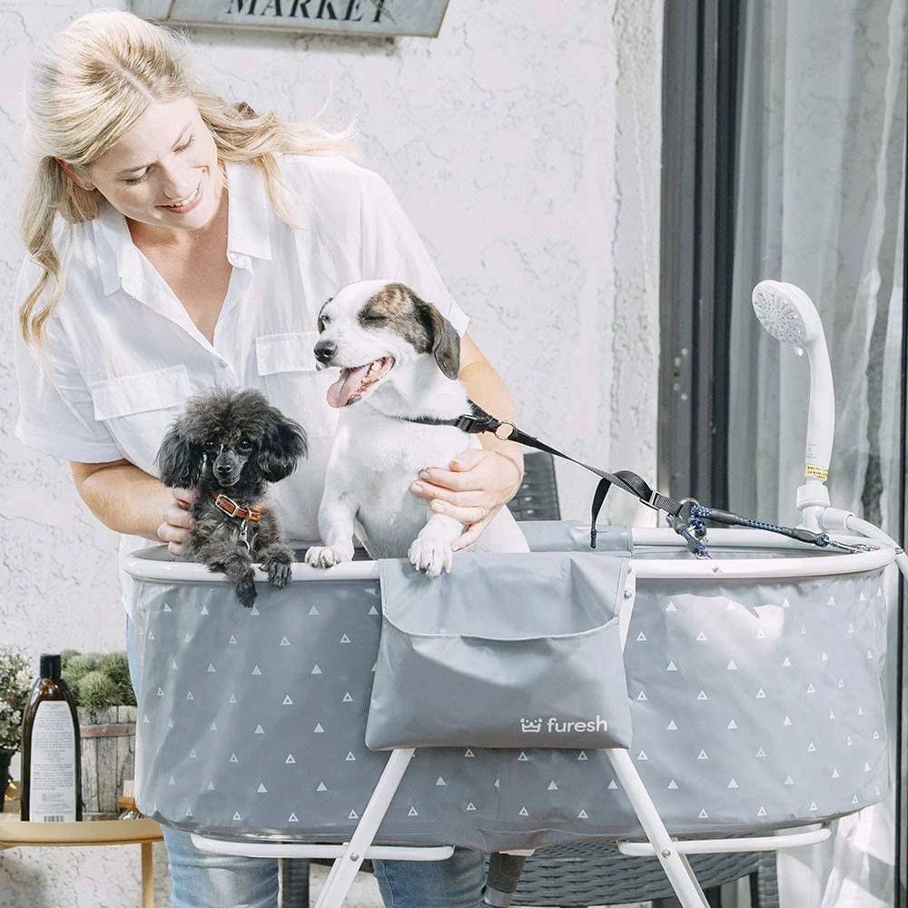 Furesh Elevated Folding Dog Bath Tub and Wash Station for Bathing, Shower, and Grooming, Foldable and Portable, Indoor and Outdo