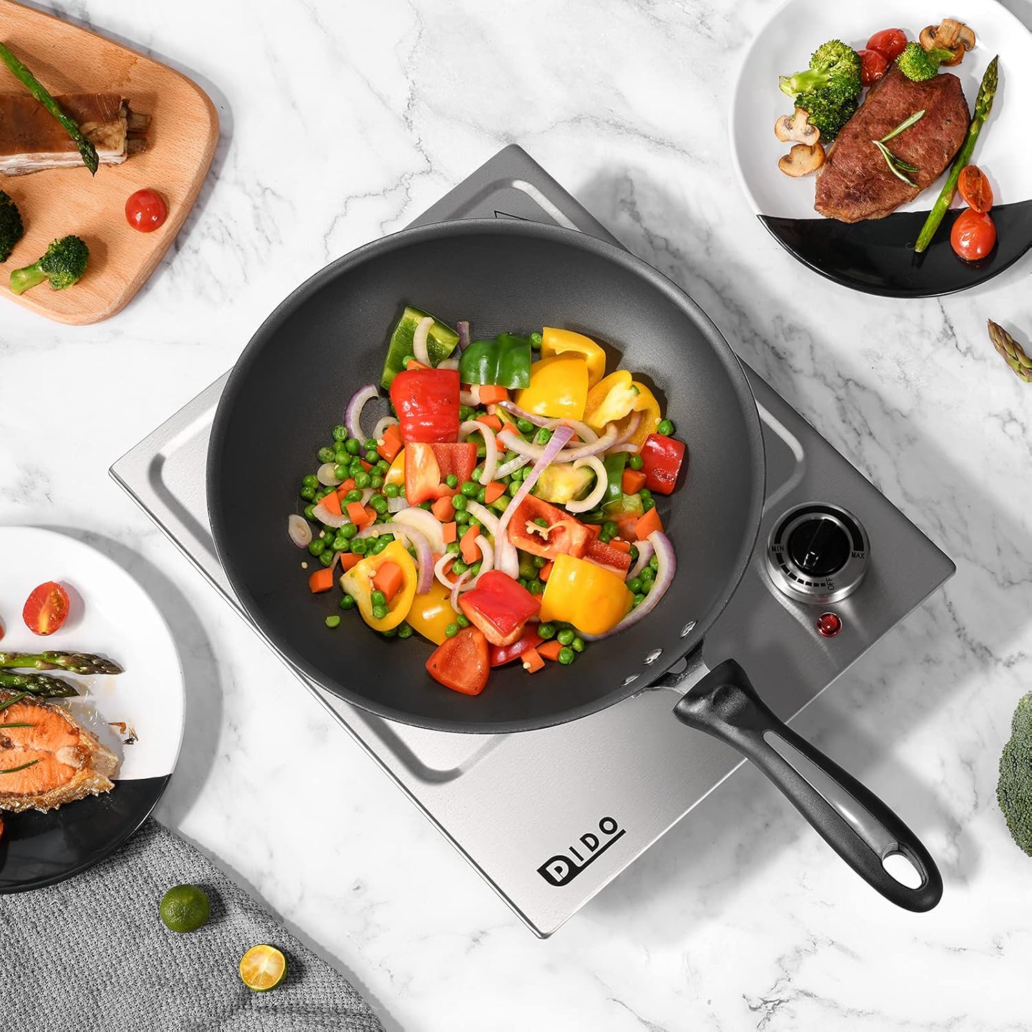 DIDO 1800W Hot Plate, Portable Electric Stove Countertop Cast-Iron Double Burner with Adjustable Temperature& Anti-Slip Feet, Stainless Steel Cooktop for Home/Camp/RV, Compatible for All Cookwares