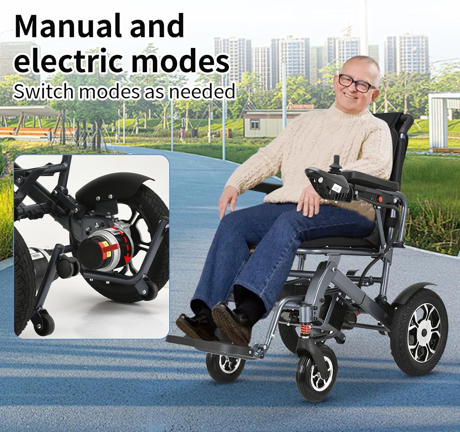 Electric Wheelchair for Adults Lightweight Foldable,Intelligent Power Wheelchairs with 500W Motor,All Terrain Motorized Power Wheelchairs for Seniors,Portable Folding Electric Wheelchair-Weight 50lbs