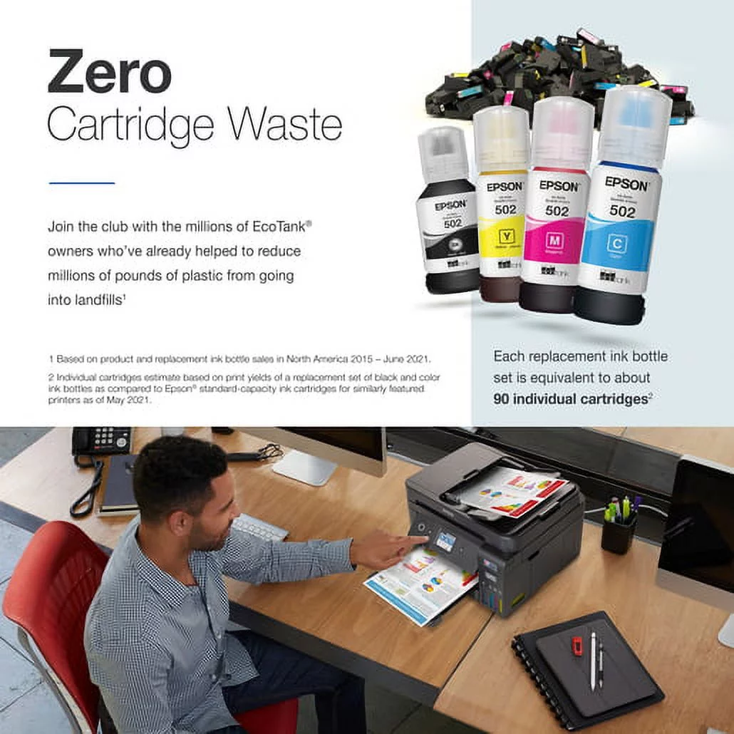 Epson EcoTank ET-4850 Wireless All-in-One Cartridge-Free Supertank Printer with Scanner, Copier, Fax, ADF and Ethernet ? The Perfect Printer for Your Office