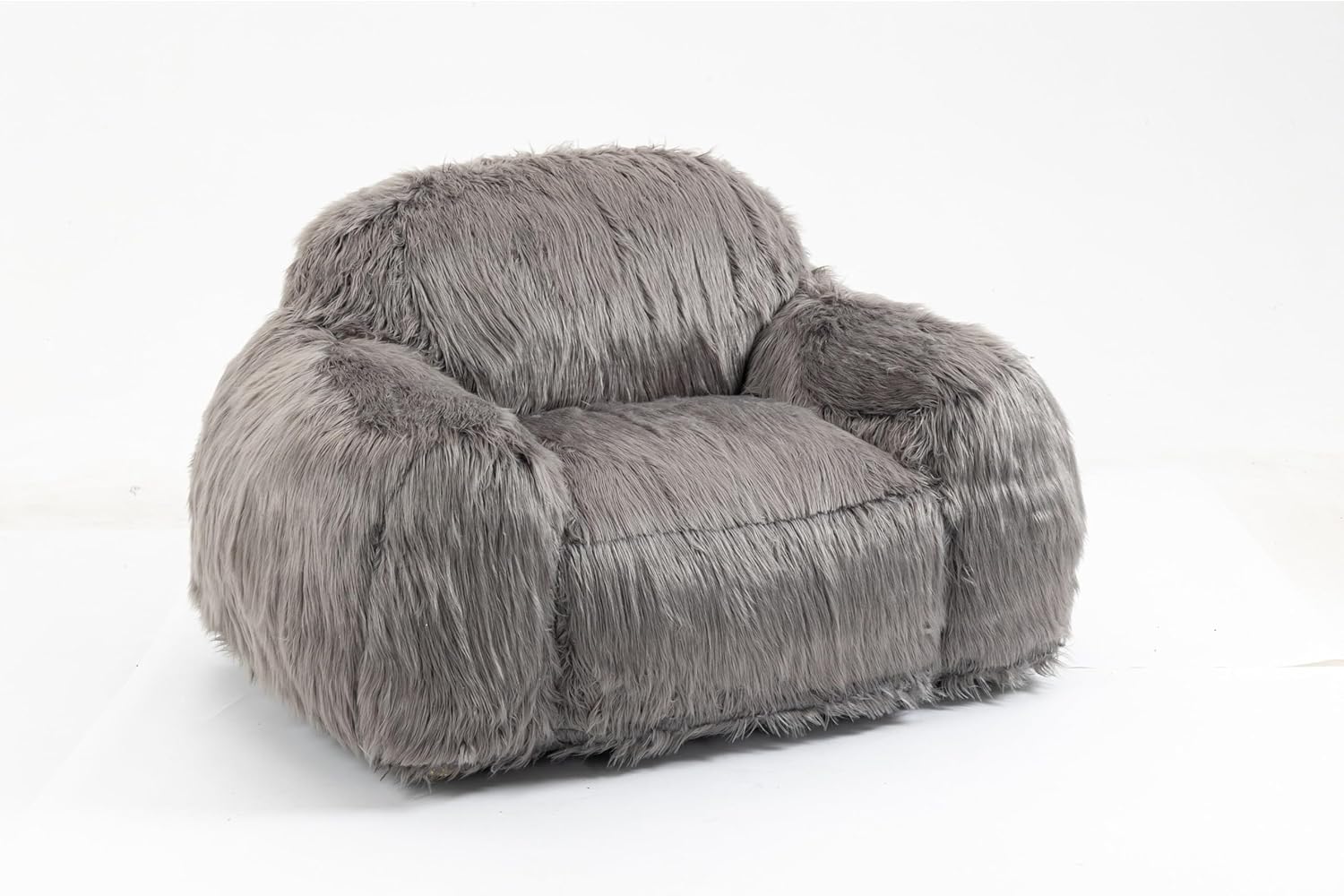 Modern Bean Bag Chair Sofa Lazy Grey Long Hair Single Living Room Focus Fireside Chevron Lake House Contemporary Solid Foam Microfiber
