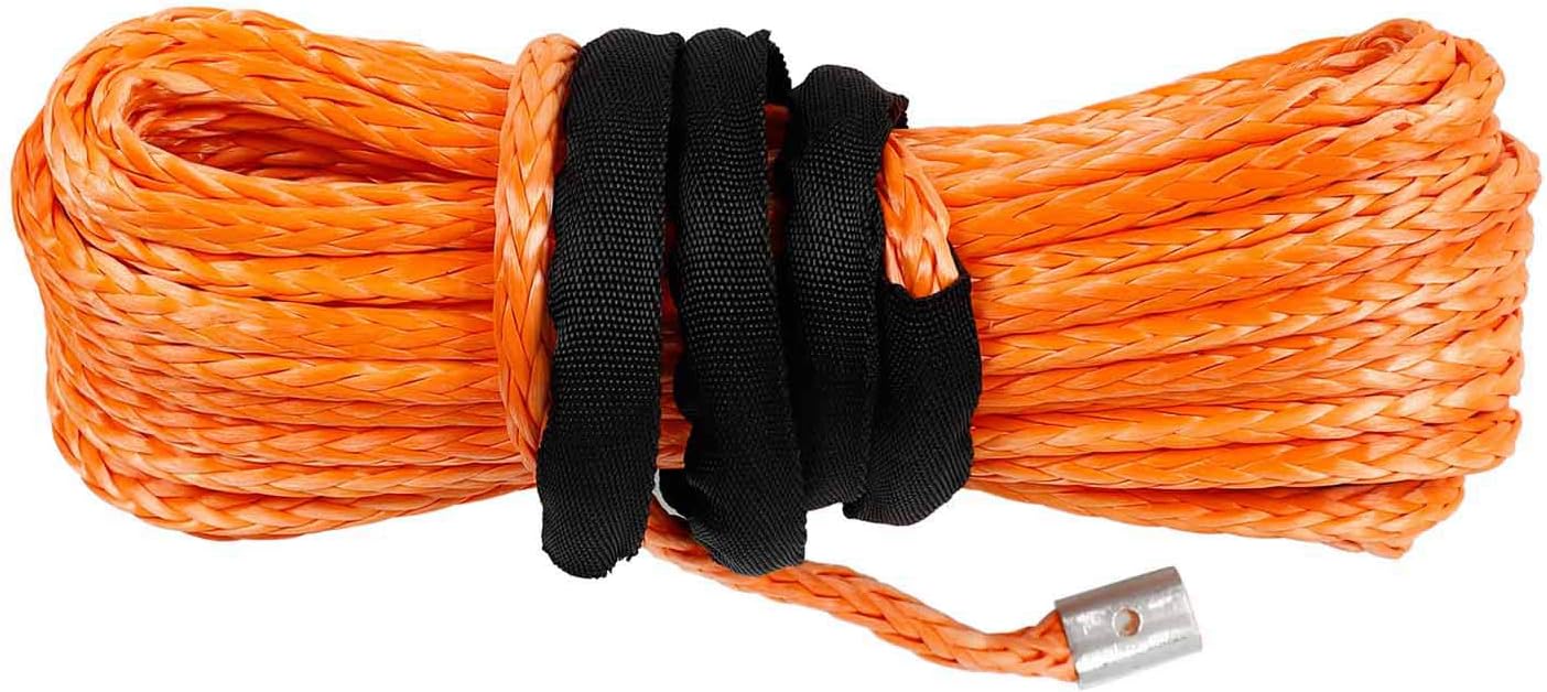 TYFYB 5/16" x 50' Synthetic Winch Rope 20000 LB Capacity Synthetic Winch Rope Line Cable W/Sheath Orange for ATV UTV Pack of 2