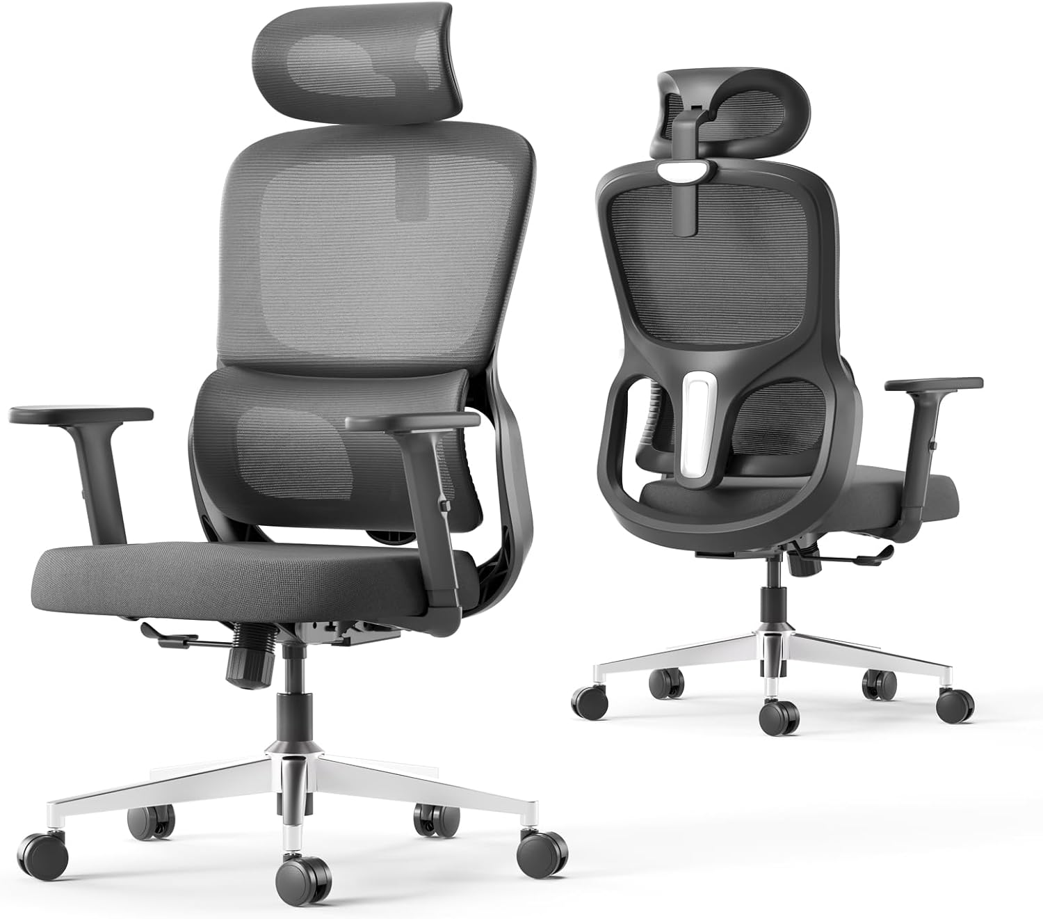 Hbada Office Chair, Ergonomic Chair with Adjustable 2D Armrest, Swivel Office Chair -Adjustable Headrest with Lumbar Support and PU Wheels Black