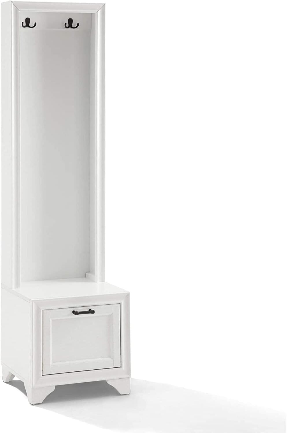 Contemporary Cool Hall Tree Distressed White, 16.5" D x 18" W x 67.5" H, Traditional Design, Adjustable and Removable Shelving Storage, Freestanding Entryway Hall Tree