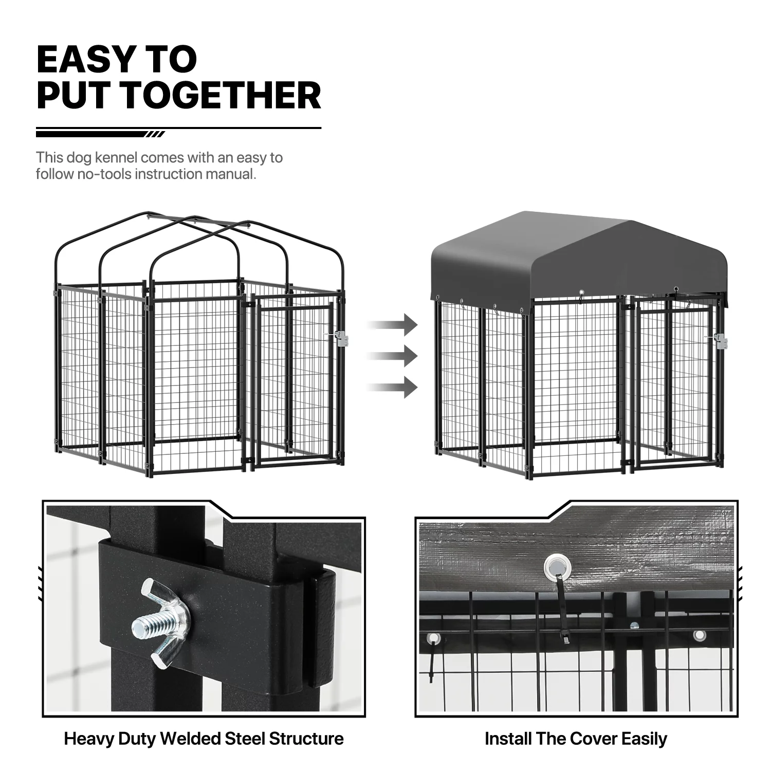 MoNiBloom 4ft x 4.25ft x 4.5ft Outdoor Dog Kennel with UV Protection Waterproof Cover and Roof, 8 Panels Welded Dog Pen Dog Playpen Dog Enclosure for Medium Dogs