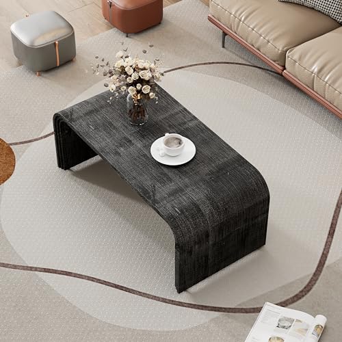 47.2" Minimalist Coffee Table with Curved Art Deco Design,Retro Multifunctional Cocktail Table for Living Room,Dining Room,Easy Assembly (Natural Wood Wash)