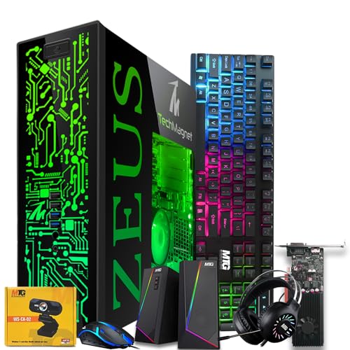 TechMagnet Gaming Desktop PC, Intel i5 4th Gen, Zeus Pro 4, GT 1030 2GB DDR5, 8GB RAM ARGB, 1TB SSD + 4TB HDD, MTG 24 Inch Curved Gaming Monitor, RGB Kit, Windows 11 Pro (Renewed)
