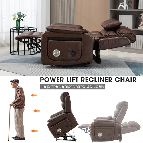 Power Lift Chair Lay Flat Recliner Infinite Position Electric Dual Motor Stand Up Lift Chair with Massage and Heat for Adults,Heavy Duty Recliners with 2 Remote Controls and Two Cup Holders