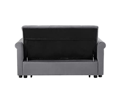 55" Button Tufted Upholstered Nailhead Decor Futon Loveseat Daybed Convertible Sleep Sofabed,3 in1 Reclining Backrest Love Seat w/Pull Out Sleeper Couch Bed Sofas, Gray Velvet 2 Pillows