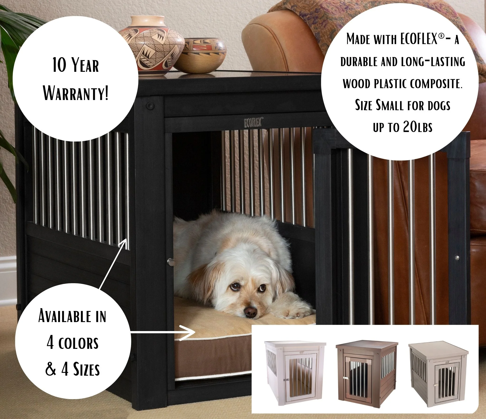New Age Pet Ecoflex Furniture Style Dog Crate End Table - Antique White Medium