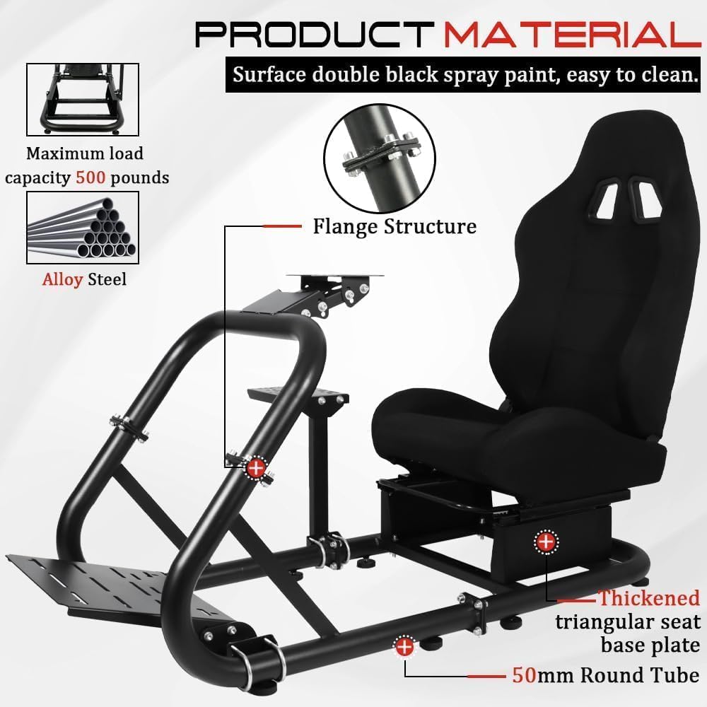 Marada Racing Simulator Cockpit with Comfort Seat Fit for Logitech/Thrustmaster/Fanatec G25 G27 G29 G920 G923 T300,Adjustable Sim Gaming Stand,No Wheel Pedal Shifter