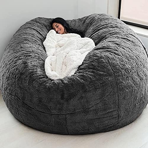 7ft Soft Fluffy Gigantic Bean Bag Giant Fur Bean Bag Chair for Adult (Cover ONLY, NO Filling ! ) Big Round BeanBag Lazy Sofa Bed Cover Bean Bag Bed Living Room Furniture ( Color : C )