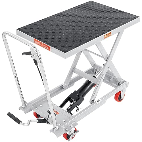 VEVOR Electric Lift Table, 330 lbs Capacity Single Scissor Lift Table, 8-28 in Height Adjustable Lifting Platform, Coffee Table Lift with 4 Wheels, for Material Handling and Transportation, Black