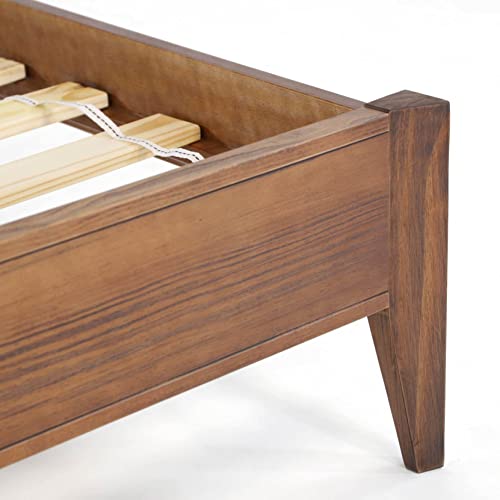 Mid Century Solid Wood Platform Bed, Queen Size, Brushed Walnut