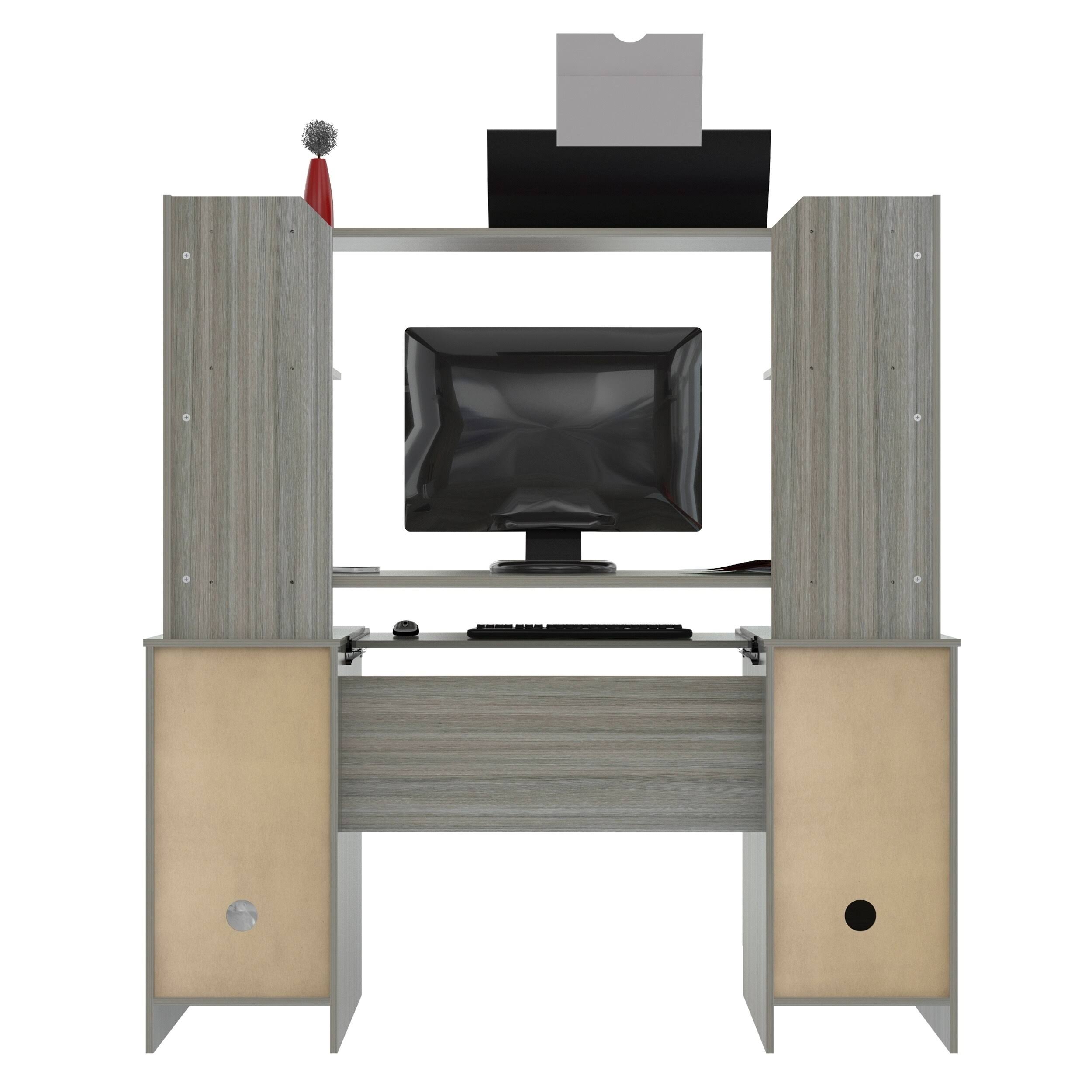 Inval Computer Work Center with Hutch, Smoke Oak