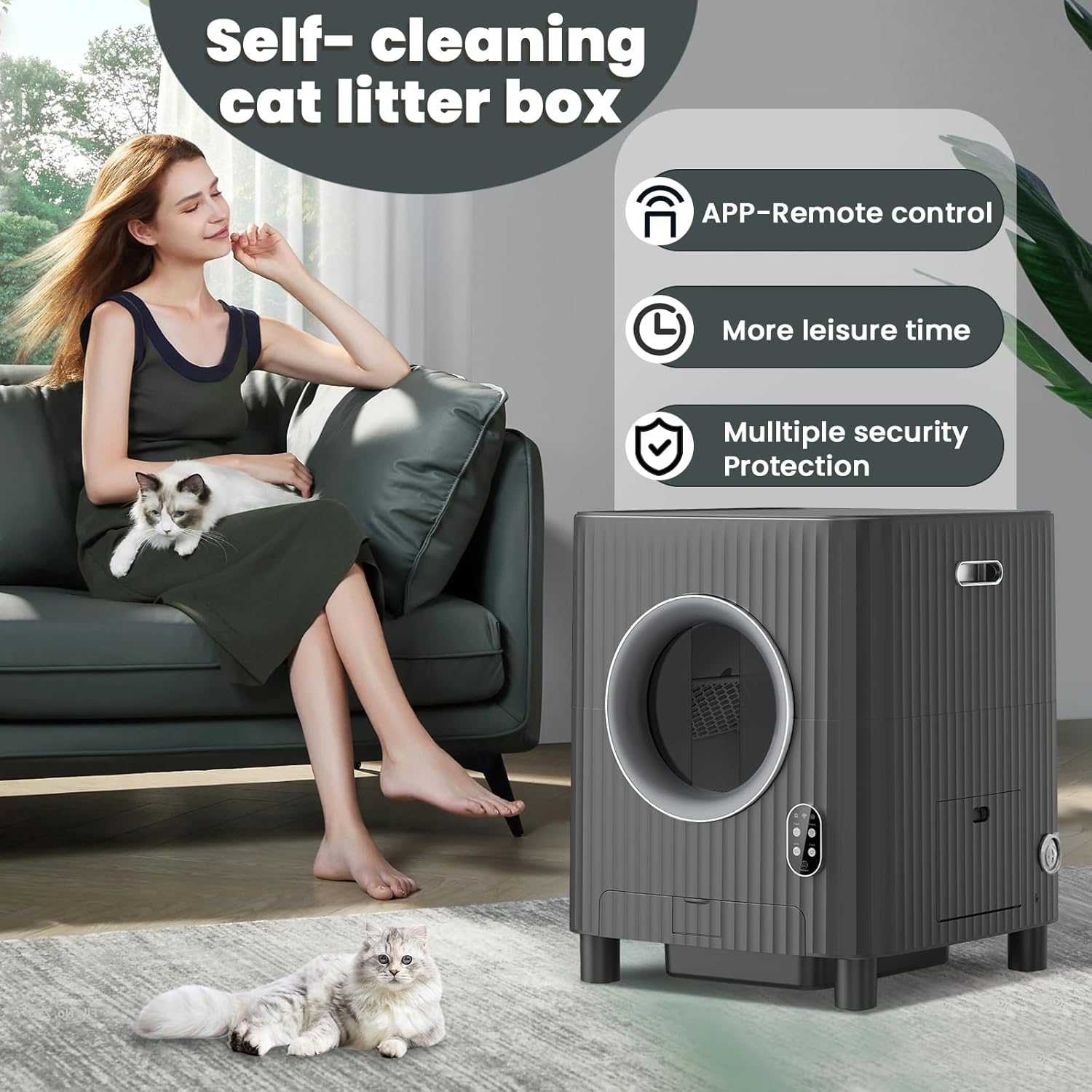 [Upgraded] Charmkit Self Cleaning Cat Litter Box,Automatic Door for Cat Litter Box,Large Capacity Automatic Cat Litter Box with APP Control, Video Monitor/Anti-Pinch/Odor-Removal/5G/2.4G(Black)