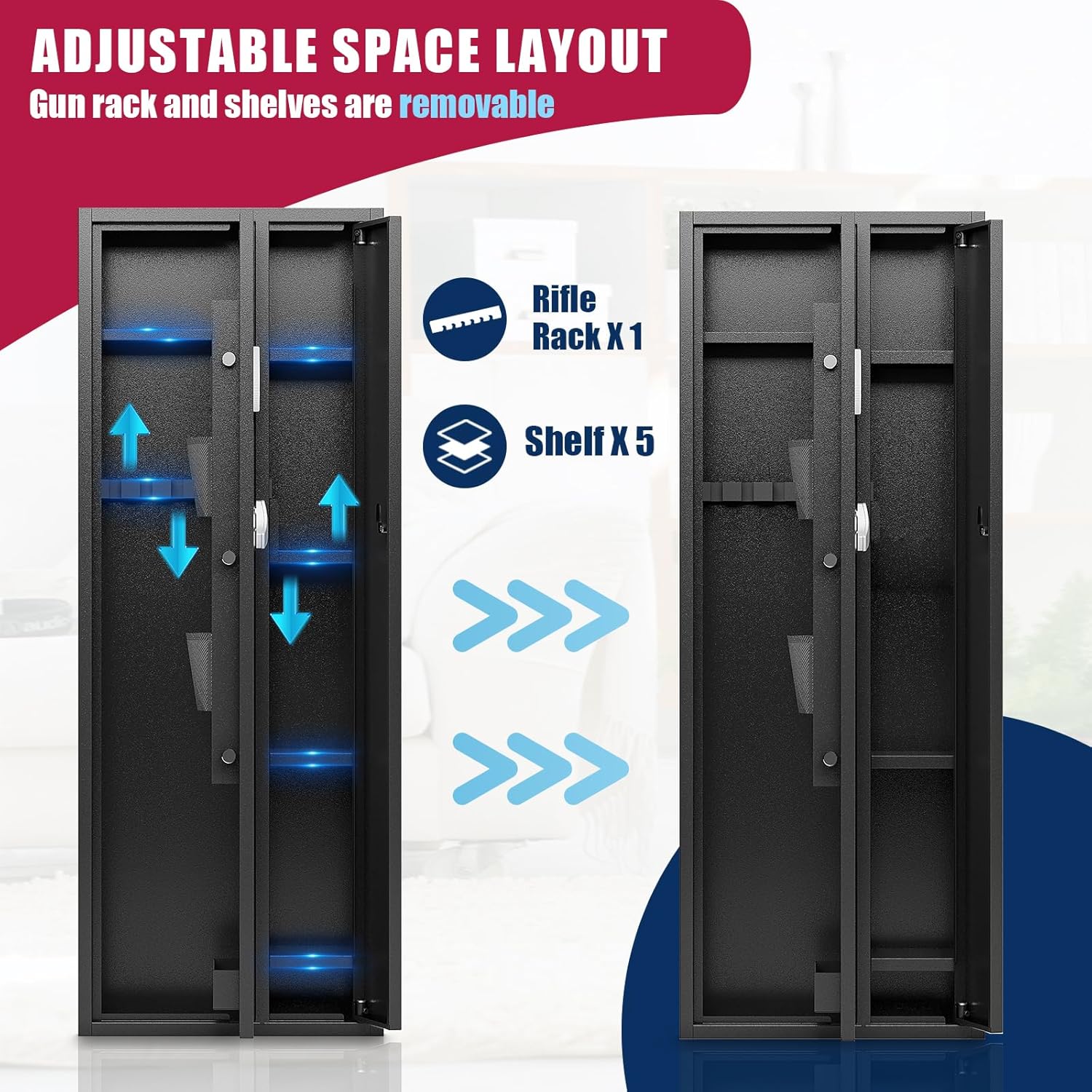 KAER 4-5 Gun Safe, Gun Safe for Rifles and Pistols, Large Gun Safes for Home and Shotgun, Gun Cabinet for Home, Gun Safes & Cabinets, Quick Access Gun Safe, Gun Safe with Removable Shelf and Gun Rack