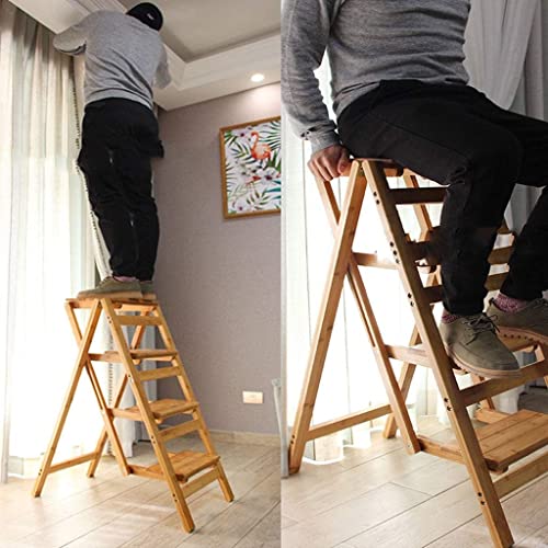 Wooden Step Stool,Wooden Folding Step Stool 3 Step Ladder Chair Foldable Stair Stool Multifunction Pine Wood Ladder for Home, Library and Office Max Load 150kg Space Saving