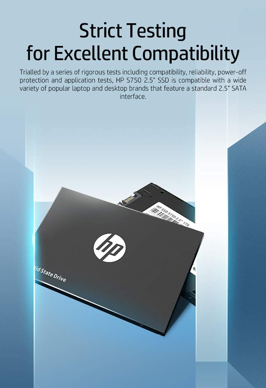 HP S750 3D NAND TLC 1TB Internal PC SSD - SATA III Gb/s, 2.5", Up to 560 MB/s - 16L54AA#ABA