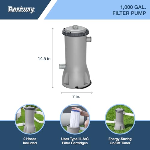Bestway Power Steel 14’ x 42” Round Above Ground Outdoor Backyard Swimming Pool Set with 1,000 GPH Filter Pump, Ladder, and Pool Cover