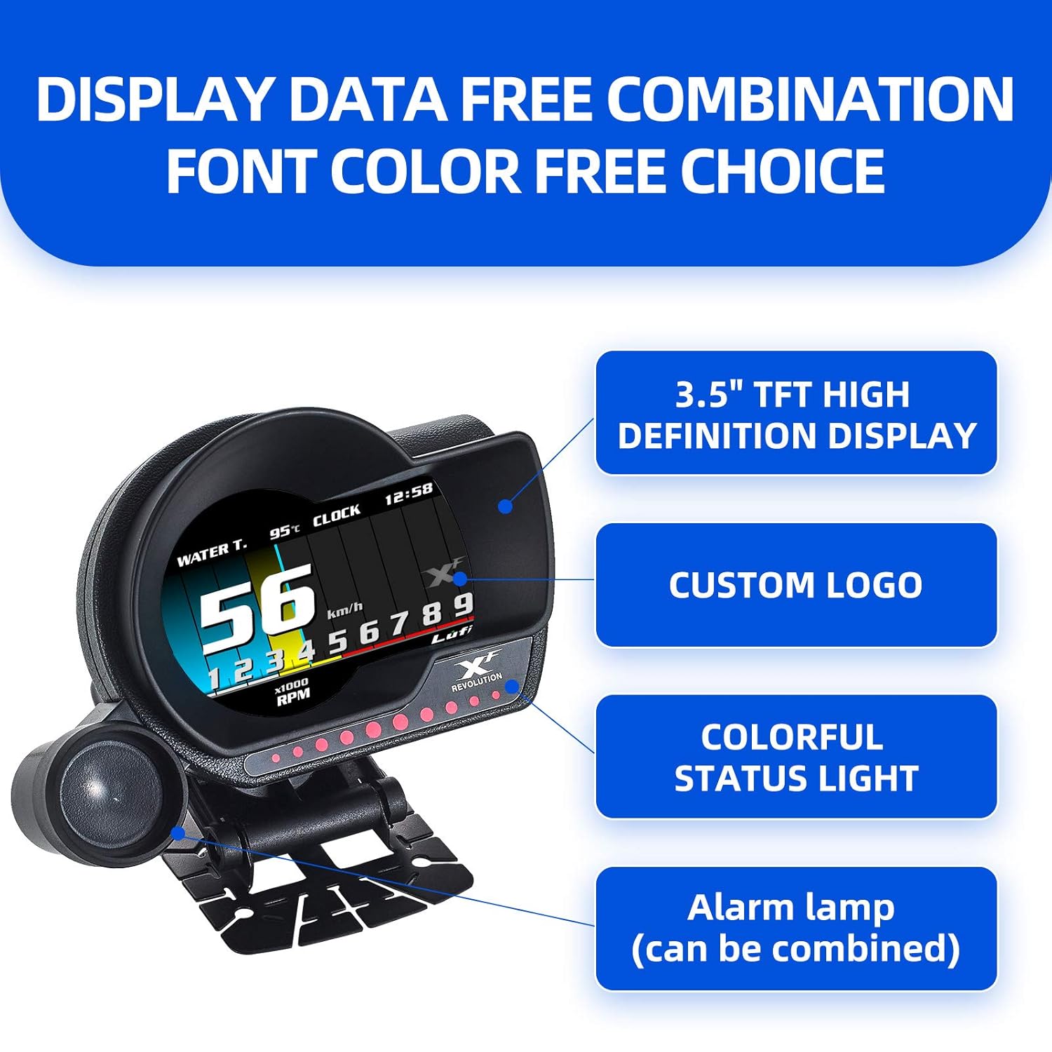 Lufi-Xf Multifunctional Obd2 Gauge, Heads Up Display, Obd2 Scanning Tool Combination Meter