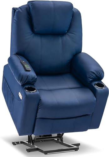 MCombo Power Lift Recliner Chair for Elderly, Lift Chair with Heat and Massage, FSC Certified, USB Ports, Cup Holders, Faux Leather 7040 (Black, Medium)
