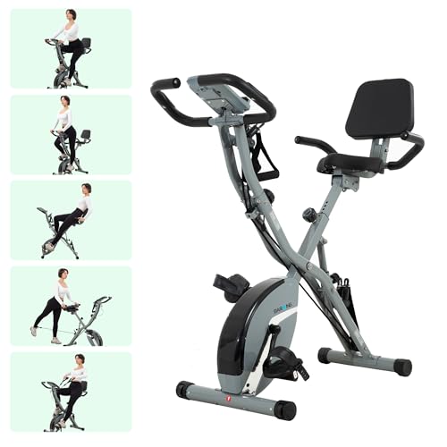 BARWING Stationary Exercise Bike for Home Workout, 5 IN 1 Foldable Indoor Cycling Bike for Seniors, 350LB Capacity, 16-Level Magnetic Resistance, Seat Backrest Adjustments