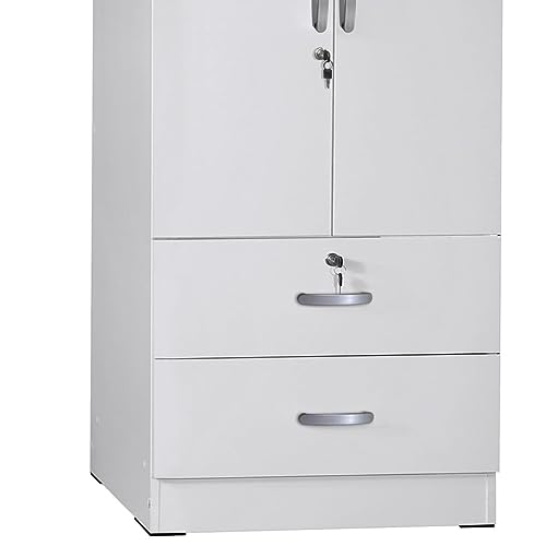 Grace Wood 2-Door Wardrobe Armoire with 2-Drawers Wardrobe Closet Armoire (White)