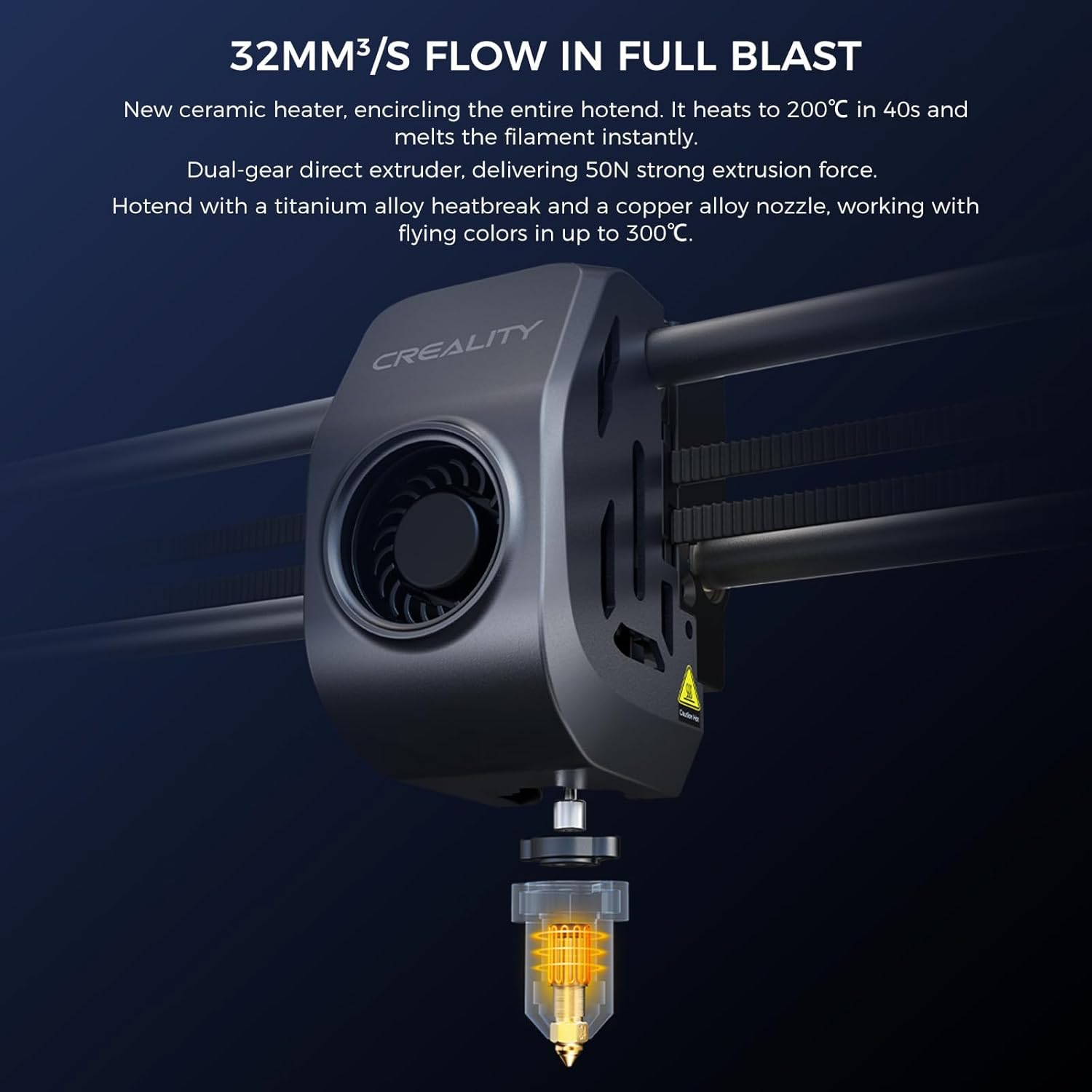 Creality K1 3D Printer 600mm/s Printing Speed 32mm³/s Max Flow Hotend 300°C High-Temperature Nozzle Direct Extruder Auto Leveling Self-Test with One Tap Solve Ringing with G-Sensor with Hyper Blue