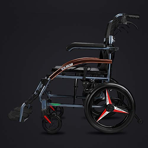 Super-light Magnesium Alloy Self-Propelled Transport Wheelchair with Dual Brake, 18” Seat, 26lbs