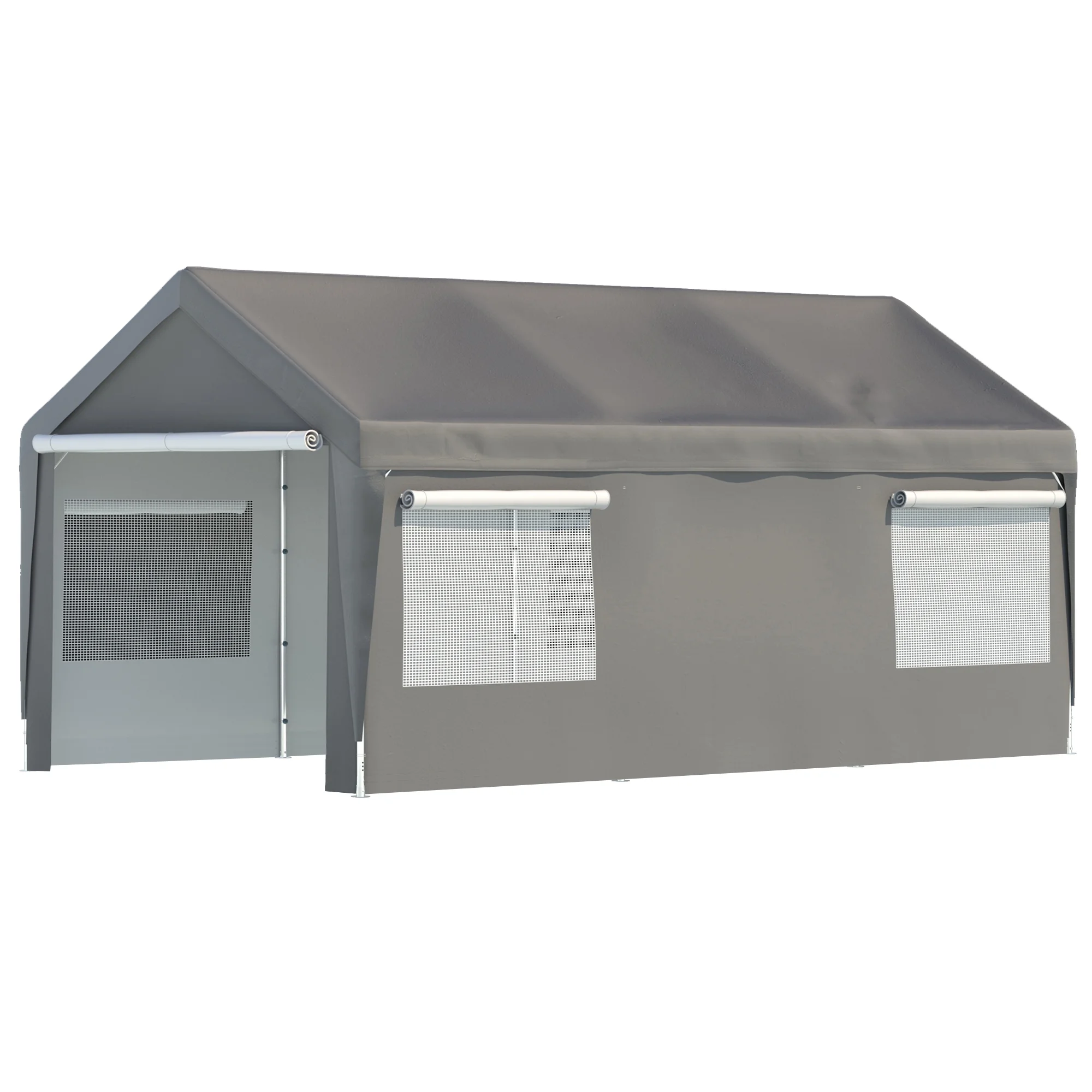 LZBEITEM 10 x 20 ft. Heavy Duty Steel Outdoor Carport Storage Boat Shed Canopy Garage Car Shelter Portable Party Tent Adjustable Height with Window Sidewalls and Doors, Gray