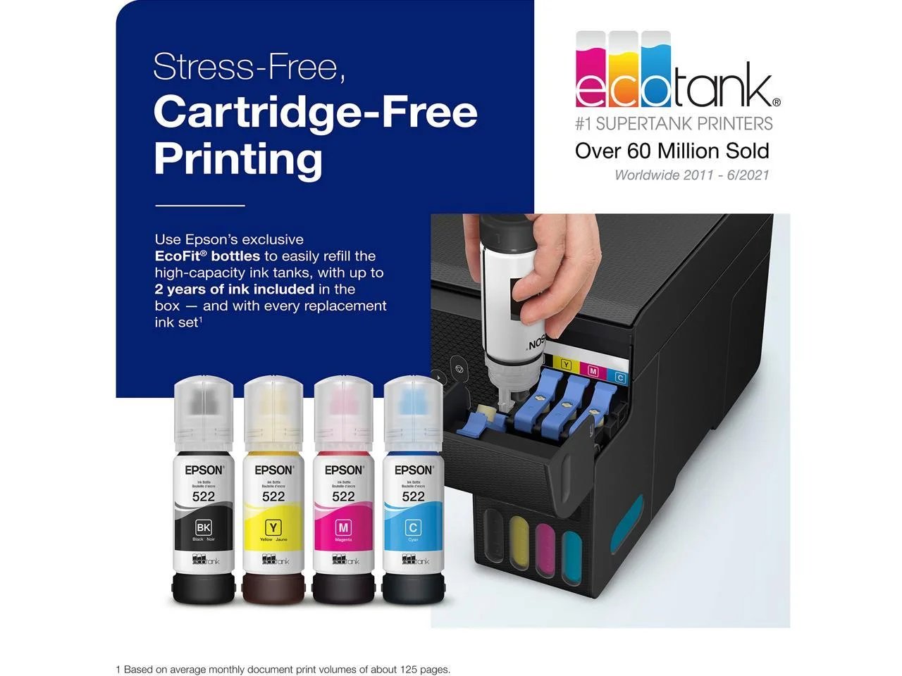 Epson EcoTank ET-2800 Wireless Color All-in-One Cartridge-Free Supertank Printer with Scan and Copy ? The Ideal Basic Home Printer - Black