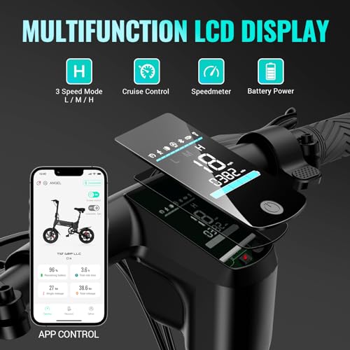 TST Foldable Electric Bike for Adults, Small Electric Bicycle 500W Peak Motor, Commuter Ebike 18MPH, Max 18 Miles Range, 14" Pneumatic Tires Portable Electric Bike with Smart LED Screen