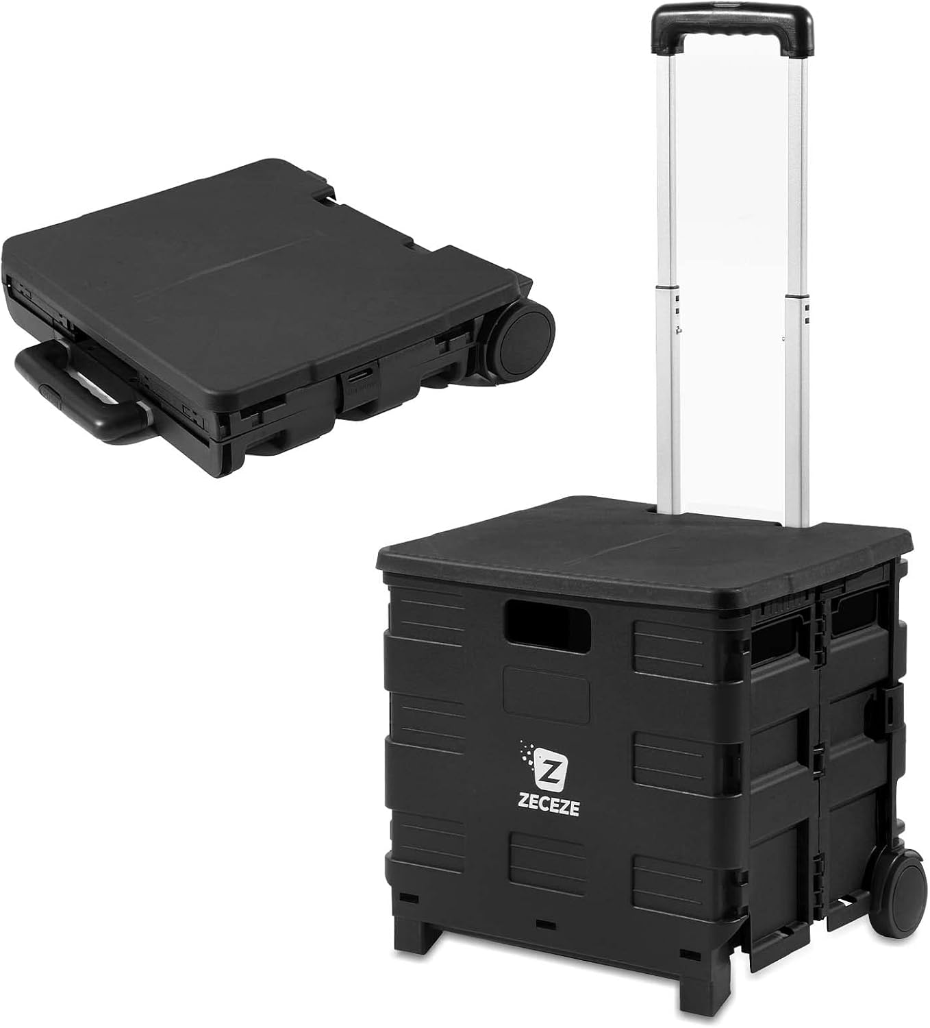 Rolling Cart for Teachers ZECEZE Rolling File Box,Collapsible Utility Mobile Folding Cart with Wheels and Handle,Portable Rolling Crate with Lid for Outdoor, Tools, Trunk, Picnic (Black-Red)