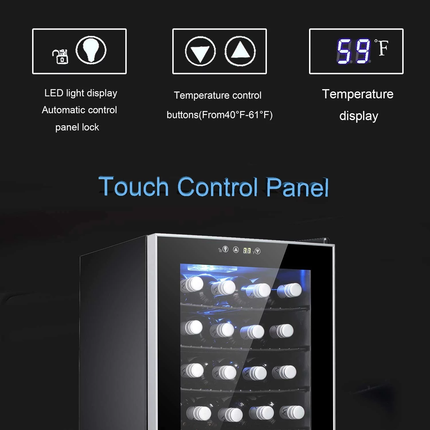 24 Bottle Wine Cooler/Cabinet Beverage Refrigerator Small Mini Wine Cellar Fridge Quiet Operation Compressor, Adjust Temperature Freestanding, Black