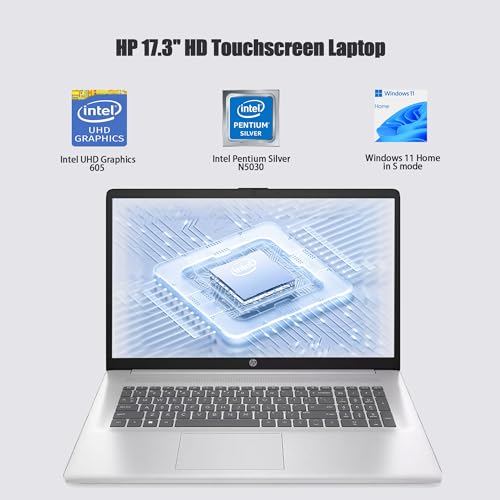HP 17 Laptop, 17.3" HD+ Touchscreen Display, 16GB RAM, 1TB SSD, Intel Pentium Silver N5030 Processor, Webcam, Numeric Keypad, Long Battery Life, Windows 11 Home, XOZON Accessories, Silver