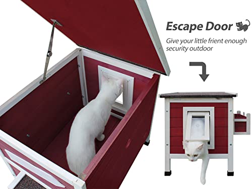 Rockever Outdoor Cat House, Large Outdoor Houses for Feral Cats Wooden Outside Cat Shelter Weatherproof with Escape Door