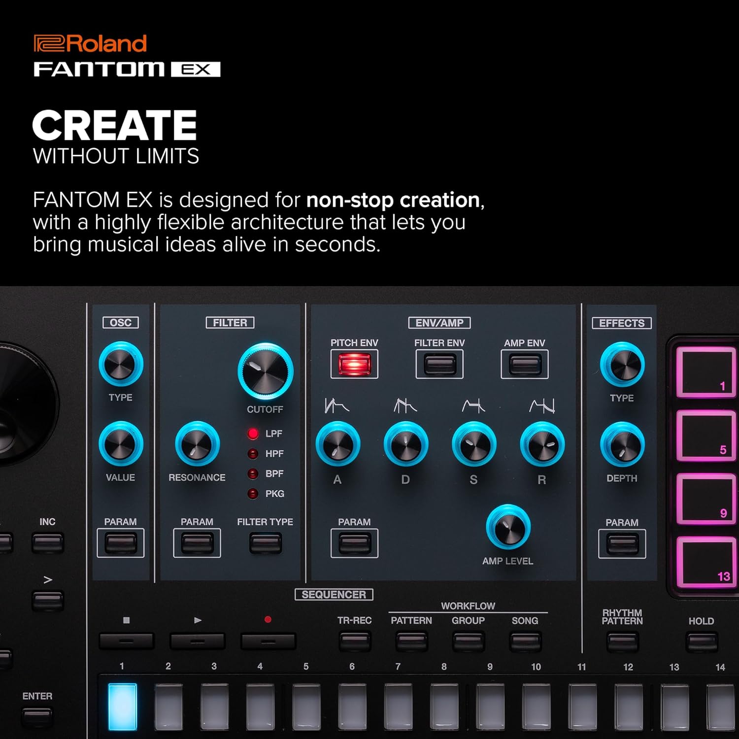Roland FANTOM 6 EX Synthesizer | Compact FANTOM with 61 Synth-Action Keys | Updated & Enhanced with the Latest Technology | Advanced Sound Engines | Over 7000 Onboard Sounds | Deep DAW Integration