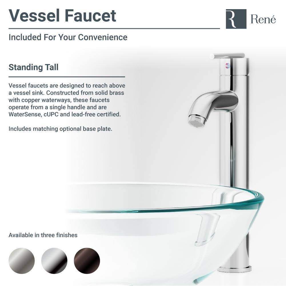 Rene R5-5003-CER-R9-7001 16-1/2x22 Glass Vessel Bathroom Sink with Vessel Faucet Cerulean / Chrome