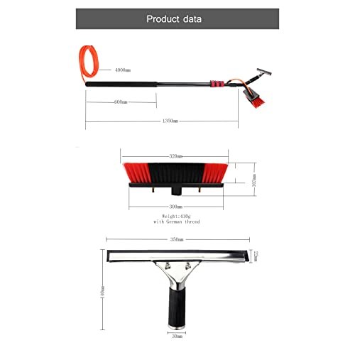 Water Fed Pole, Outdoor Window Cleaner Window Cleaning Tool (Glass, Solar Panel, Etc.) Professional 3-in-1 Kit: Scrubber Brush W/Spray Washer Window Squeegee,7.2M/23.6Ft